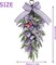 LED Teardrop Floral Wreath with Butterflies - 24" Pre-Lit Faux Lavender & Eucalyptus Hanging Swag - Farmhouse Purple Door Decor for Spring & Summer